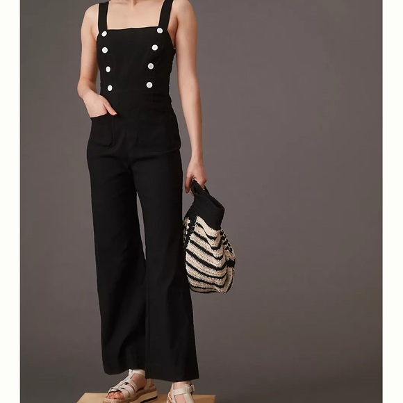 Anthropologie Pants - ANTHROPOLOGIE Maeve Black Sailor Wide Leg Lace Up Back Jumpsuit